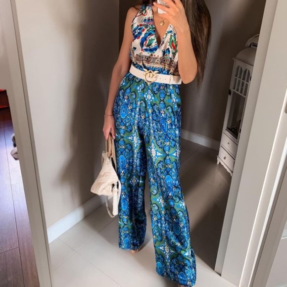 Zara Satin Multicolored Printed Jumpsuit - Picture 5 of 13